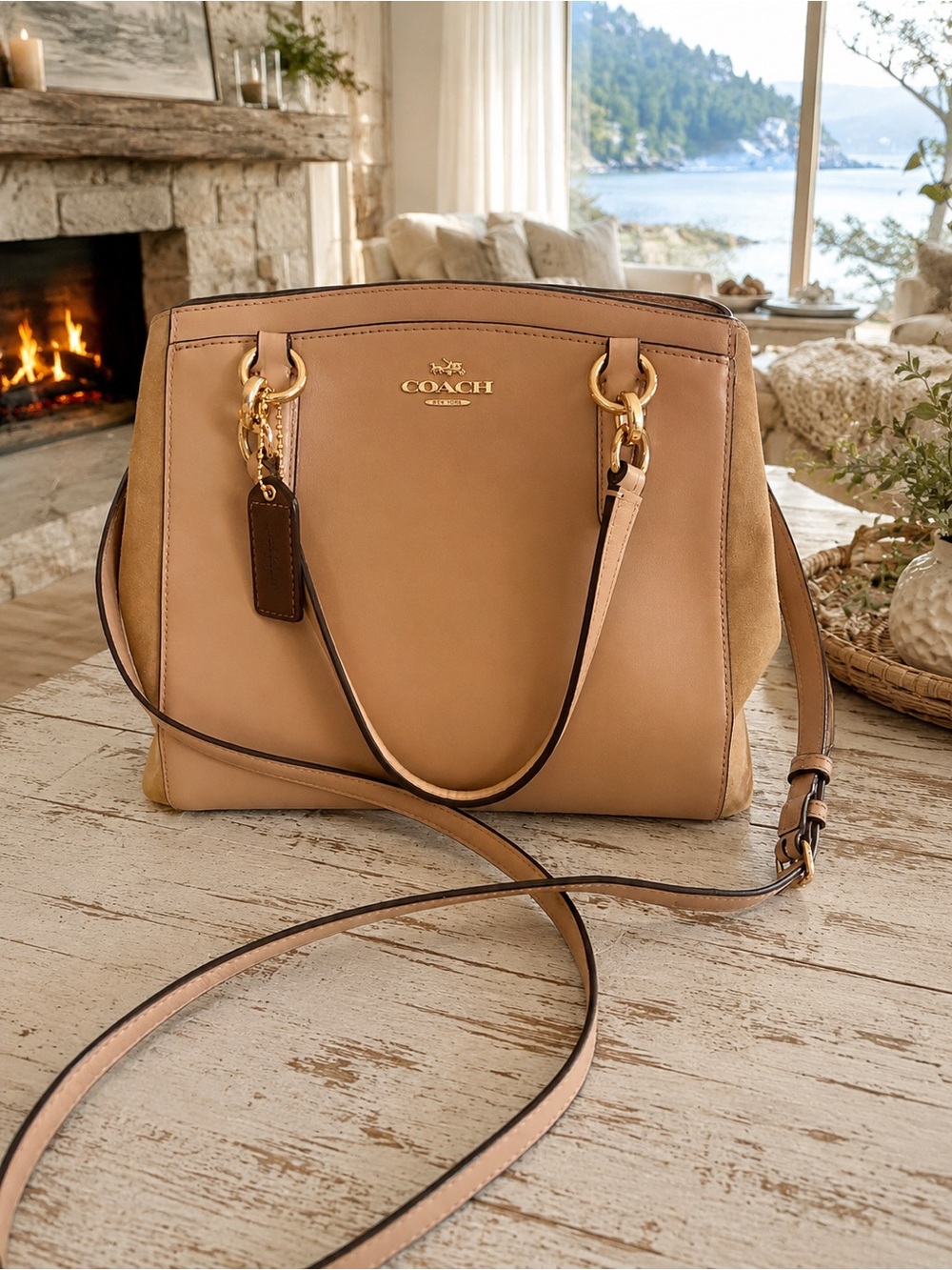 Coach Christie 2017Carryall  Tan Leather/Suede Shoulder with Strap (No Charm ) - Picture 2 of 6